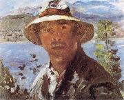Lovis Corinth Self Portrait with Straw Hat Germany oil painting artist